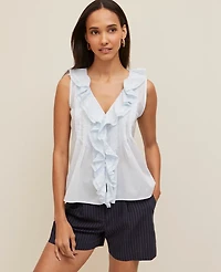 Ann Taylor Pintucked Ruffle Sleeveless Top Zephyr Blue Women's