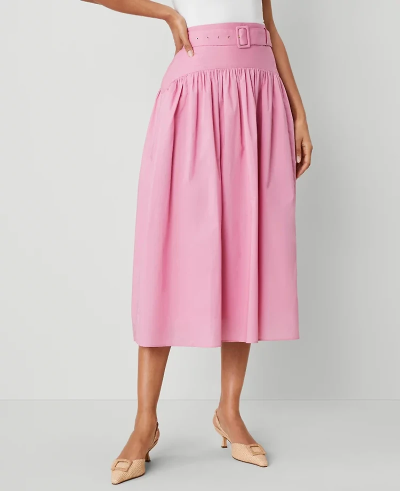 Ann Taylor Petite Belted Yoke Midi Skirt Enchanted Pink Women's
