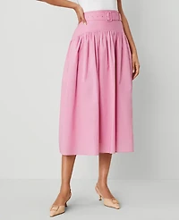 Ann Taylor Petite Belted Yoke Midi Skirt Enchanted Pink Women's