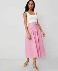 Ann Taylor Petite Belted Yoke Midi Skirt Enchanted Pink Women's