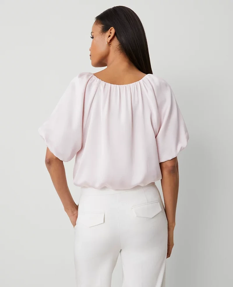 Ann Taylor Petite Bubble Hem Top Size Small Pale Peony Women's