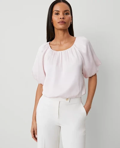 Ann Taylor Petite Bubble Hem Top Size XL Pale Peony Women's