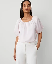 Ann Taylor Petite Bubble Hem Top Size Small Pale Peony Women's