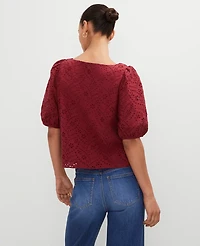 Ann Taylor Eyelet Boatneck Popover Top Size Medium Moroccan Red Women's