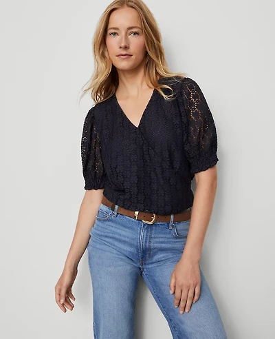 Ann Taylor Weekend Collection Lace Wrap Blouse Women's