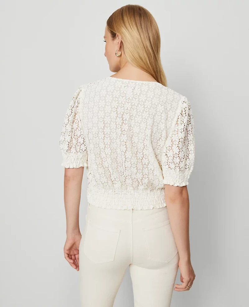 Ann Taylor Weekend Collection Lace Wrap Blouse Winter White Women's
