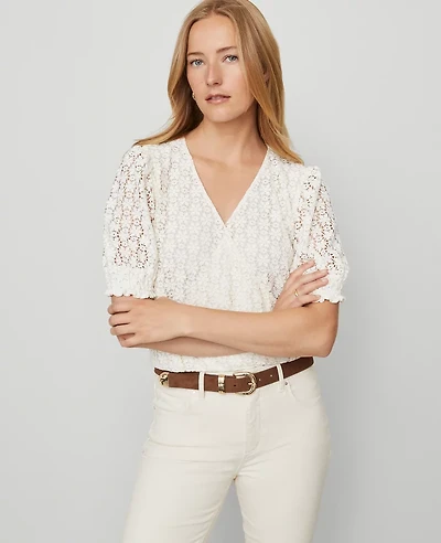 Ann Taylor Weekend Collection Lace Wrap Blouse Winter White Women's