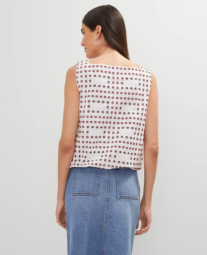Ann Taylor Weekend Collection Eyelet Bubble Hem Top Size XL Tan/White Women's