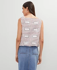 Ann Taylor Weekend Collection Eyelet Bubble Hem Top Size XL Tan/White Women's