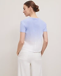 Ann Taylor Petite Weekend Collection Ombré Linen-Blend T-Shirt Size XS Indigo Ombre Women's