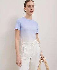 Ann Taylor Petite Weekend Collection Ombré Linen-Blend T-Shirt Size XS Indigo Ombre Women's