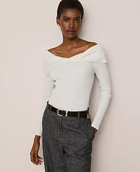 Ann Taylor Twisted Off-The-Shoulder Sweater Winter White Women's