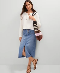 Ann Taylor Petite Weekend Collection Lace-Up Top Size Medium Winter White Women's