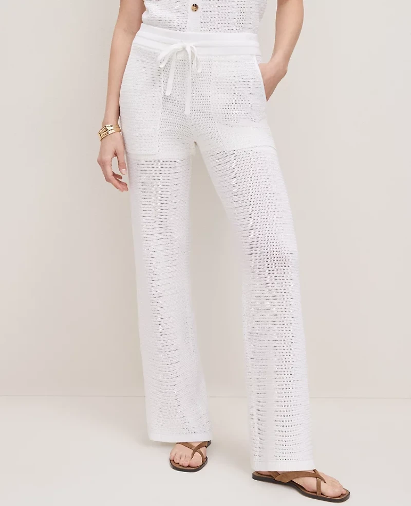 Ann Taylor Petite Weekend Collection Mesh Sweater Pant White Women's