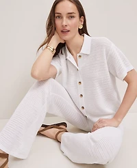 Ann Taylor Petite Weekend Collection Mesh Sweater Pant White Women's