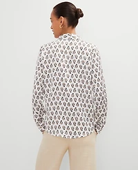 Ann Taylor Floral Satin Essential Shirt Winter White Women's