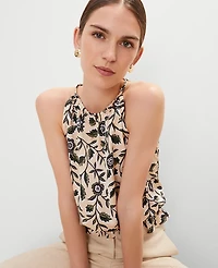 Ann Taylor Floral Shirred Tank Top Sands Edge Women's