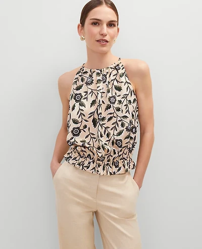Ann Taylor Floral Shirred Tank Top Sands Edge Women's