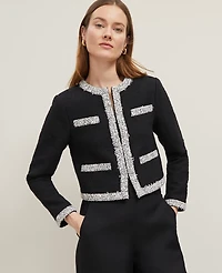 Ann Taylor Petite Trimmed Tweed Cropped Jacket Size 2 Black Women's