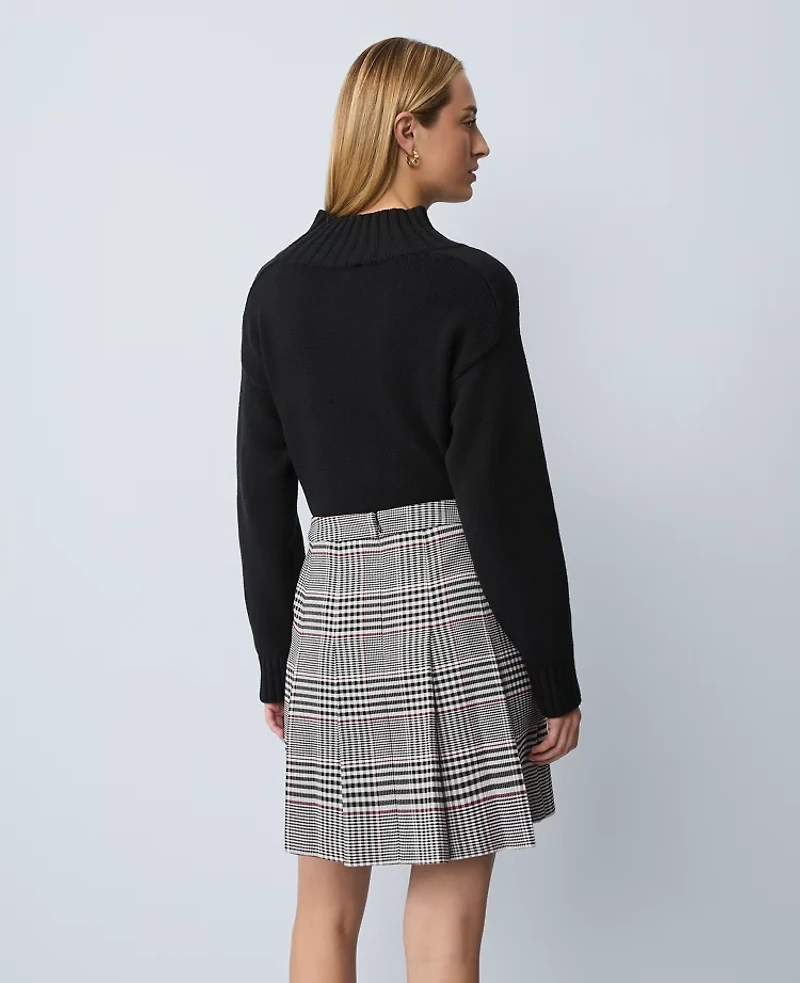 Ann Taylor Plaid Pleated Skirt Black Women's
