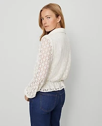 Ann Taylor Weekend Collection Lace Tie Waist Popover Top Winter White Women's