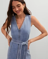 Ann Taylor Weekend Collection Belted Flare Denim Dress Light Indigo Wash Women's