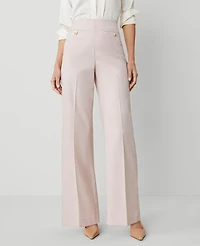 Ann Taylor The Petite Button Trim Sailor Wide-Leg Pant in Houndstooth Size 12 Pink/White Combo Women's