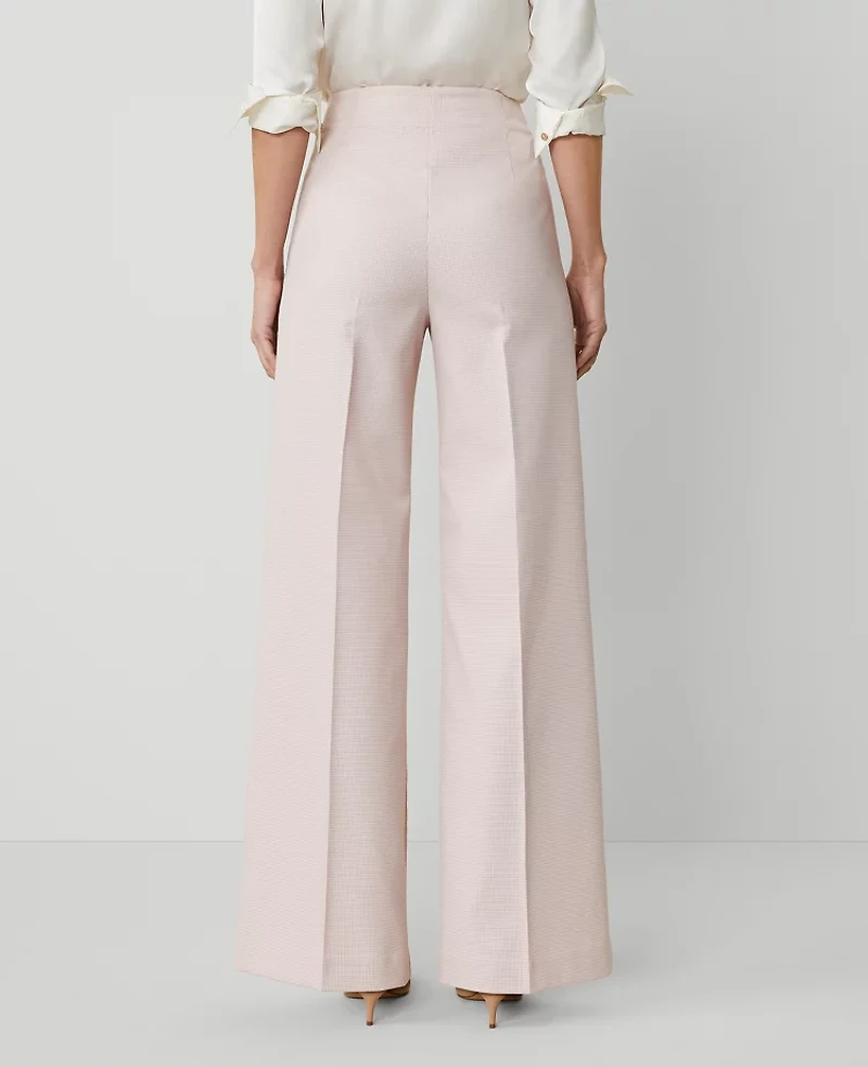 Ann Taylor The Petite Button Trim Sailor Wide-Leg Pant in Houndstooth Size 12 Pink/White Combo Women's