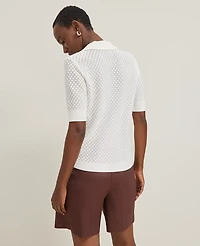 Ann Taylor Petite Pointelle Polo Sweater Size Large Winter White Women's