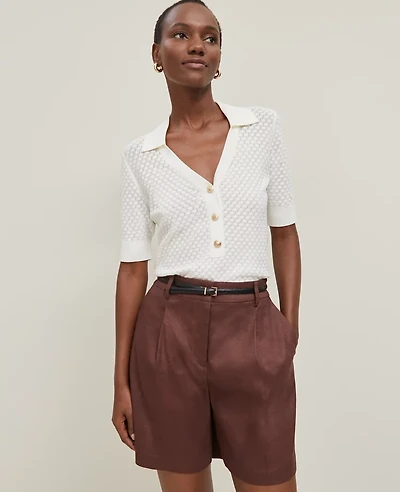 Ann Taylor Petite Pointelle Polo Sweater Size Medium Winter White Women's