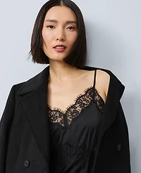 Ann Taylor Lace Trim Satin Slip Midi Dress Black Women's