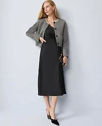 Ann Taylor Lace Trim Satin Slip Midi Dress Black Women's