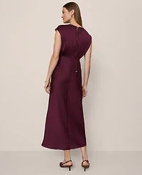 Ann Taylor Gathered Satin Midi Dress Poised Plum Women's