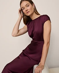 Ann Taylor Gathered Satin Midi Dress Poised Plum Women's
