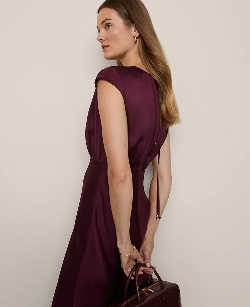 Ann Taylor Gathered Satin Midi Dress Poised Plum Women's
