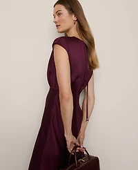 Ann Taylor Gathered Satin Midi Dress Poised Plum Women's