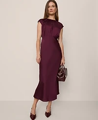 Ann Taylor Gathered Satin Midi Dress Poised Plum Women's