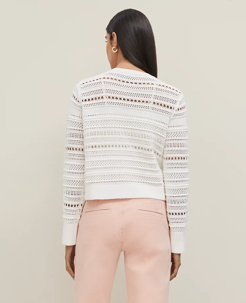 Ann Taylor Petite Pointelle Textured Cardigan Size Large White Women's
