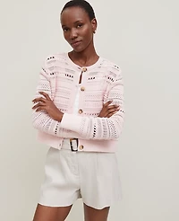 Ann Taylor Petite Pointelle Textured Cardigan Large Women's