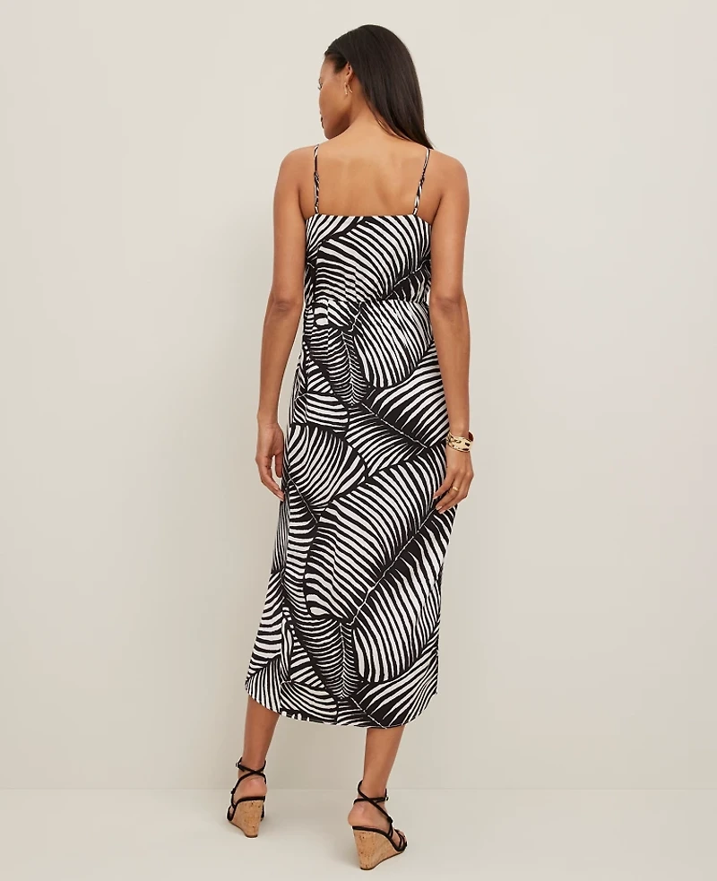 Ann Taylor Satin Strappy Sheath Dress Palm Print Black Women's