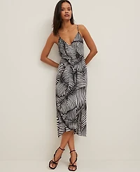 Ann Taylor Satin Strappy Sheath Dress Palm Print Black Women's