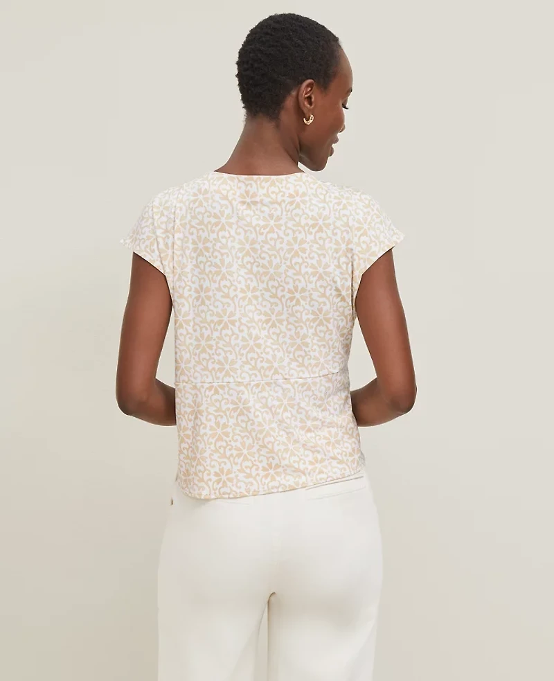 Ann Taylor Petite Floral Knotted V-Neck Top Size Small Sands Edge Women's