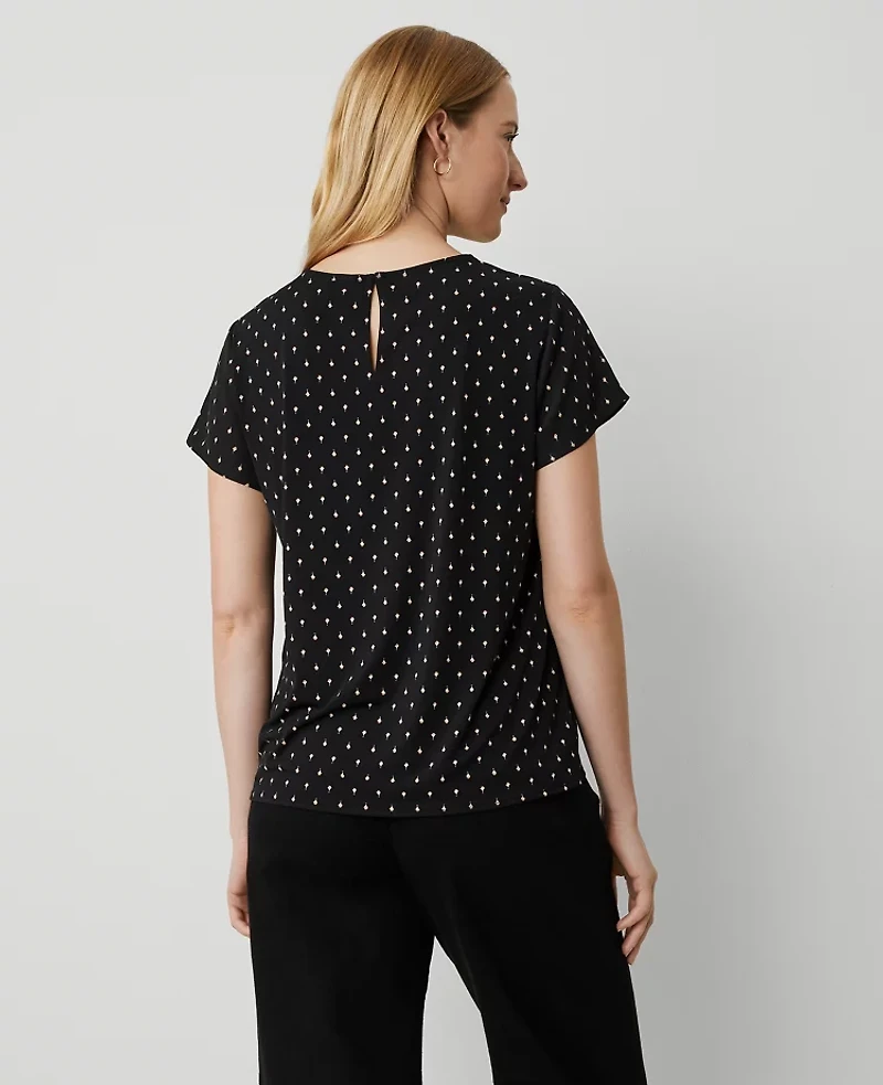 Ann Taylor Petite Geo Mixed Media T-Shirt Size Small Black Women's