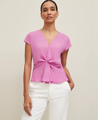 Ann Taylor Petite Knotted V-Neck Top Orchid Glow Women's