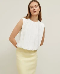 Ann Taylor Petite Pleated Bubble Hem Top Winter White Women's