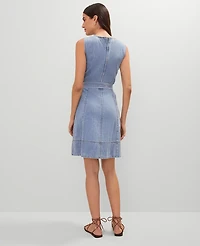 Ann Taylor Petite Weekend Collection Belted Flare Denim Dress Size 4 Light Indigo Wash Women's