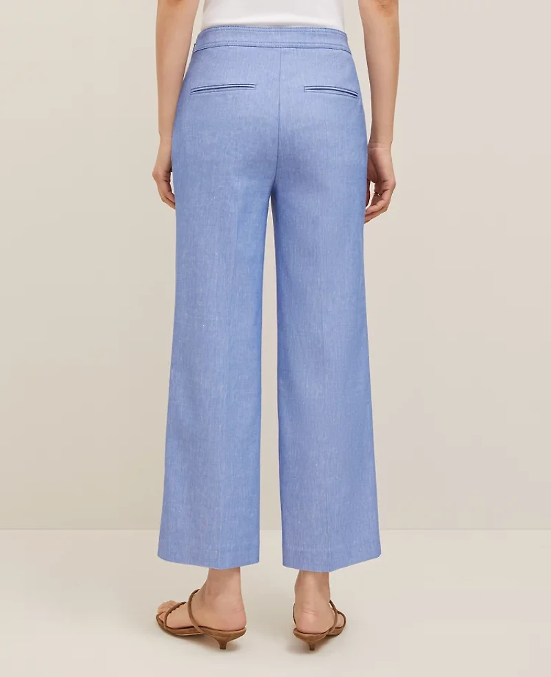Ann Taylor The Petite Sailor Grace Straight Pant Linen Blend — Curvy Fit Blue Grotto Women's