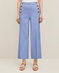 Ann Taylor The Petite Sailor Grace Straight Pant Linen Blend — Curvy Fit Blue Grotto Women's