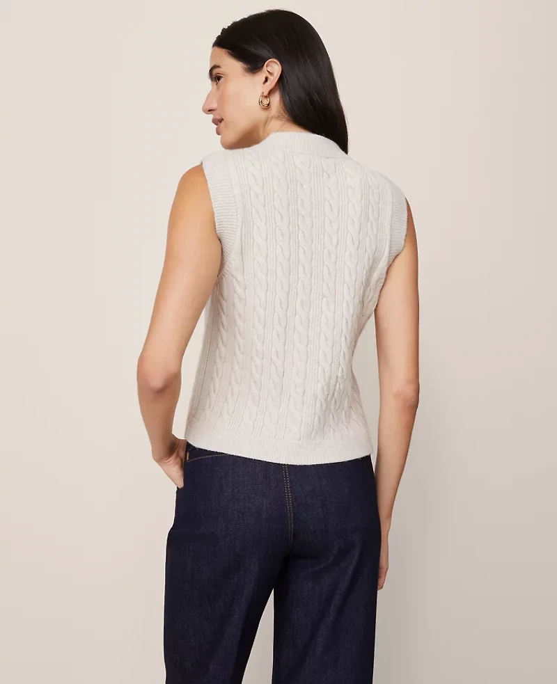 Ann Taylor Cable Sweater Vest Pale Sand Heather Women's