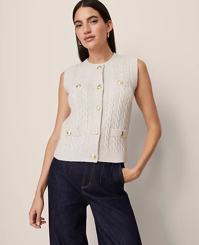 Ann Taylor Cable Sweater Vest Pale Sand Heather Women's